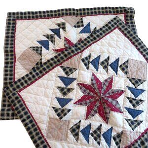 Hand Quilted Star Pattern Patchwork Pillow Shams 24"x30" Multicolor Set of 2